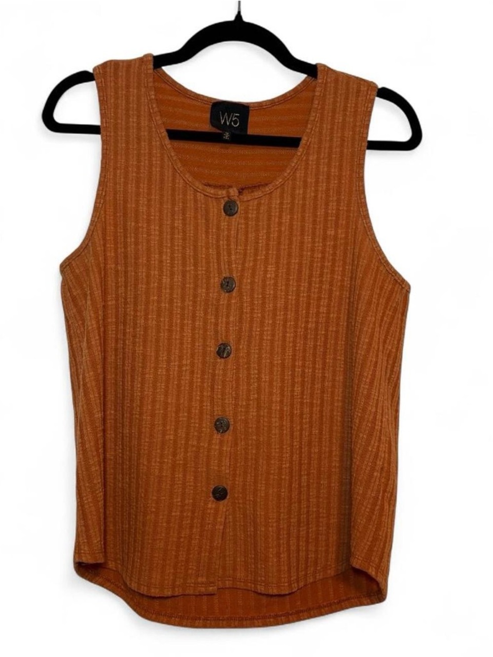 W5 Rust Orange Ribbed Button-Front Tank Top